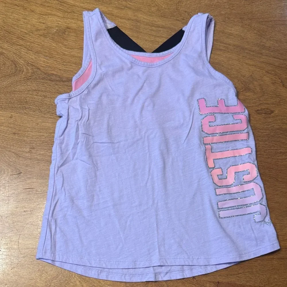 Justice Girls Glitter Graphic Lilac Tank